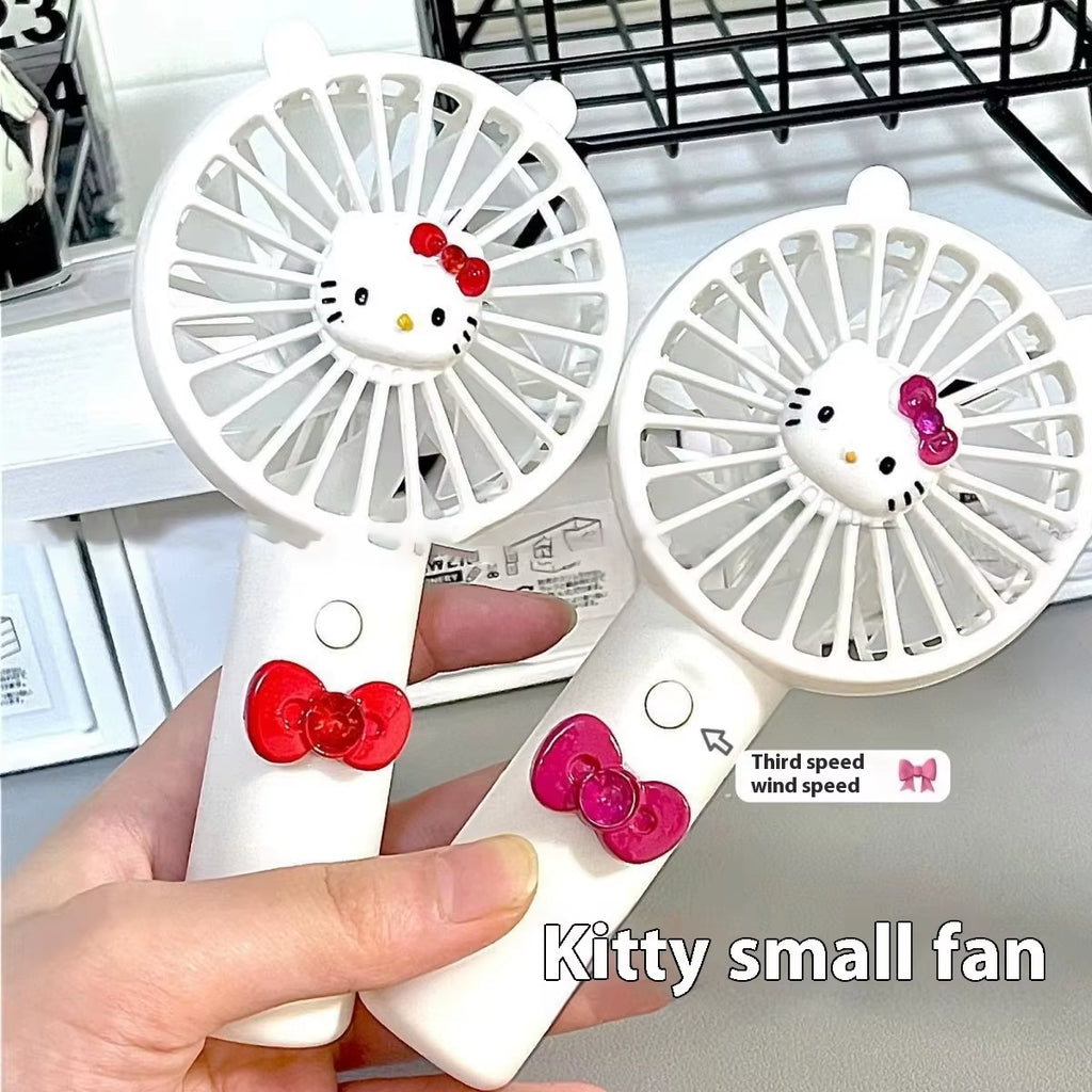 Charming Hellokitty Mini Handheld USB Rechargeable Fan - Stay Cool with Summer Flower Color Block Design