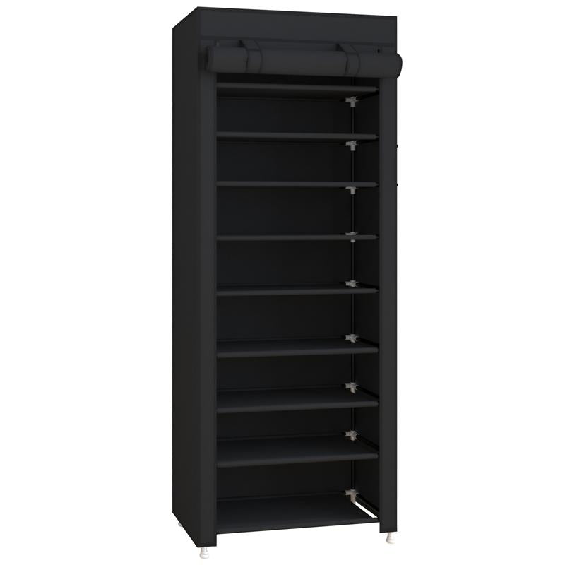 UDEAR 10 Tier Shoe Rack 9 Grids with Dustproof Cover,Adjustable Standing Shelf, High Storage Rack, Dustproof Stackable, Freestanding Shoes Organizer, Plastic, Metal, Black, Installation, Water Proof