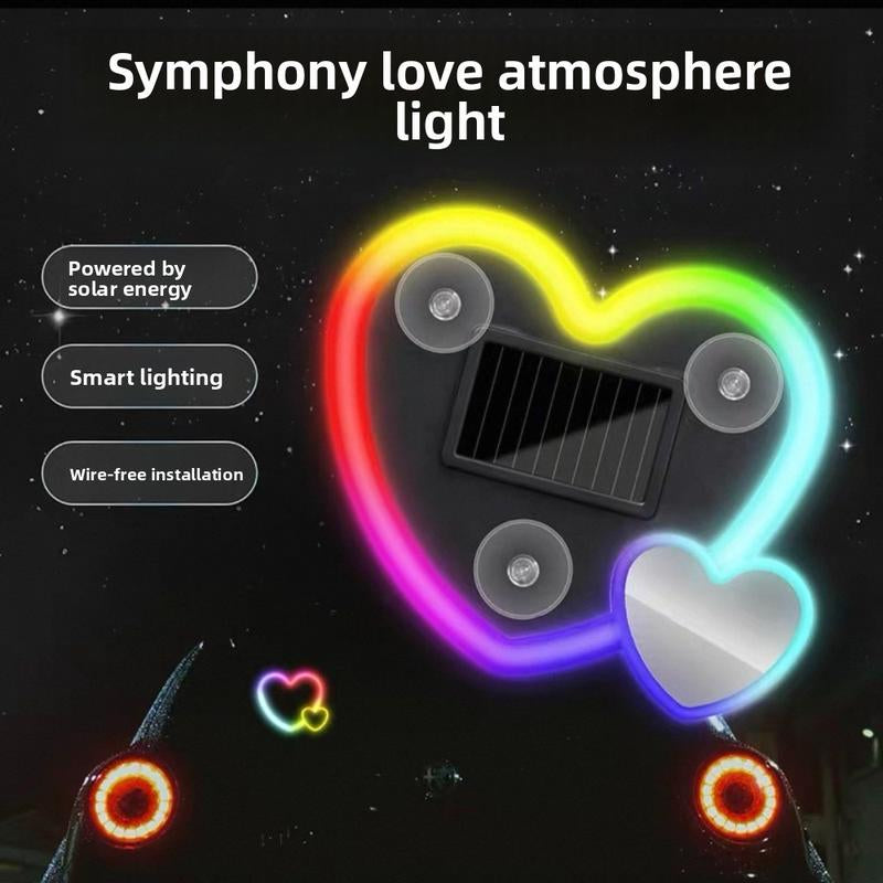 Symphony Love Atmosphere Light Solar-Powered Car LED Window Decorative Double Heart-Shaped Neon Light Wire-Free with 1 Suction Cup for Car Interior Fun Ambient Light Eco-Friendly Design