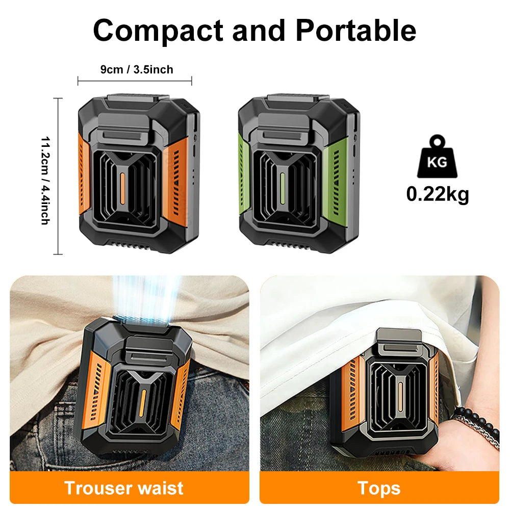 Stay Cool Anywhere: Mini Rechargeable Waist Fan with 4000mAh Power Bank & LED Light for Outdoor Adventures