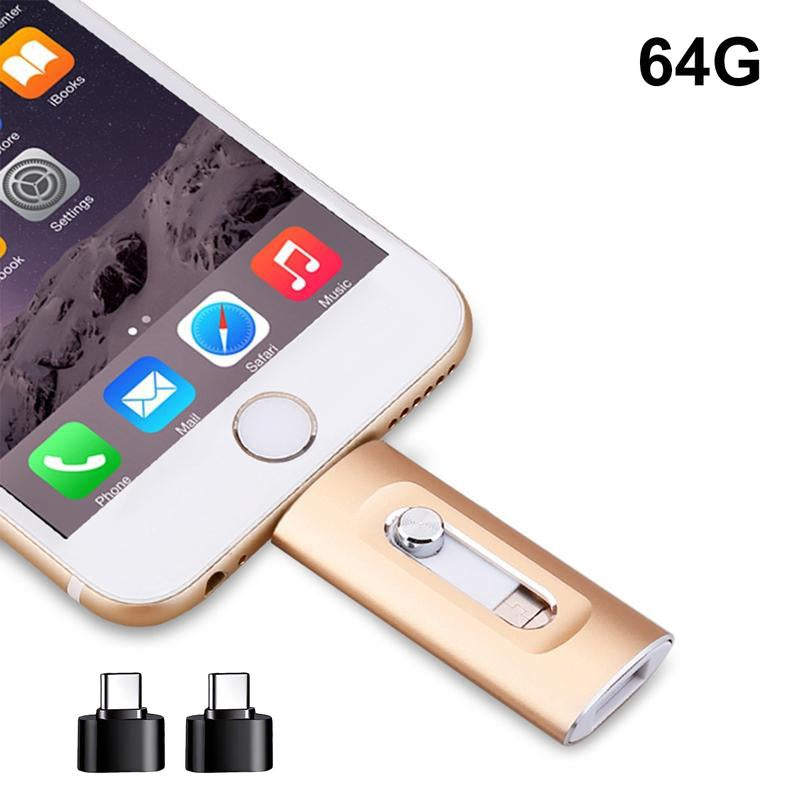 PICRYU 3-in-1 USB 3.0 Flash Drive with Free Type-C Adapter - High-Speed Memory Storage for iPhones, Androids, PCs & More - Available in 64GB, 128GB, 256GB for Photos & Video Backup