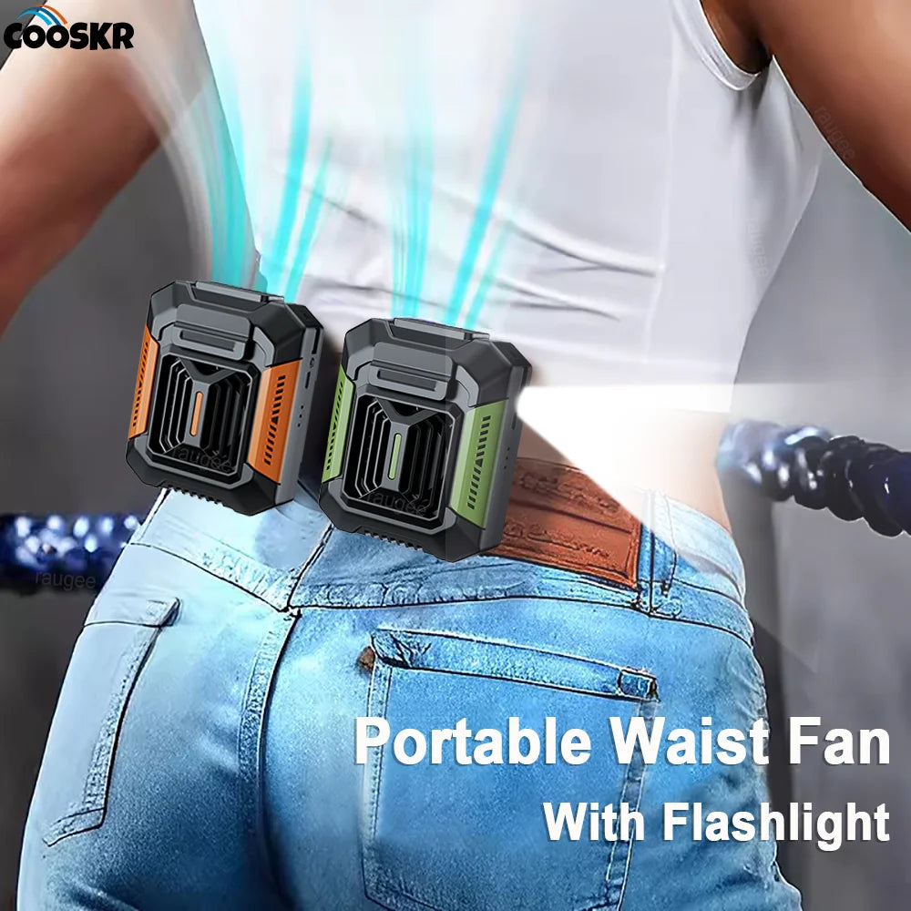 Stay Cool Anywhere: Mini Rechargeable Waist Fan with 4000mAh Power Bank & LED Light for Outdoor Adventures