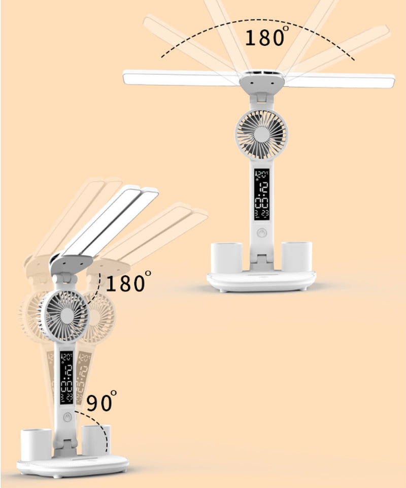Transform Your Workspace with the Foldable LED Table Light: A Multifunctional Desk Lamp with Thermometer, Calendar, Fan, and Pen Holder
