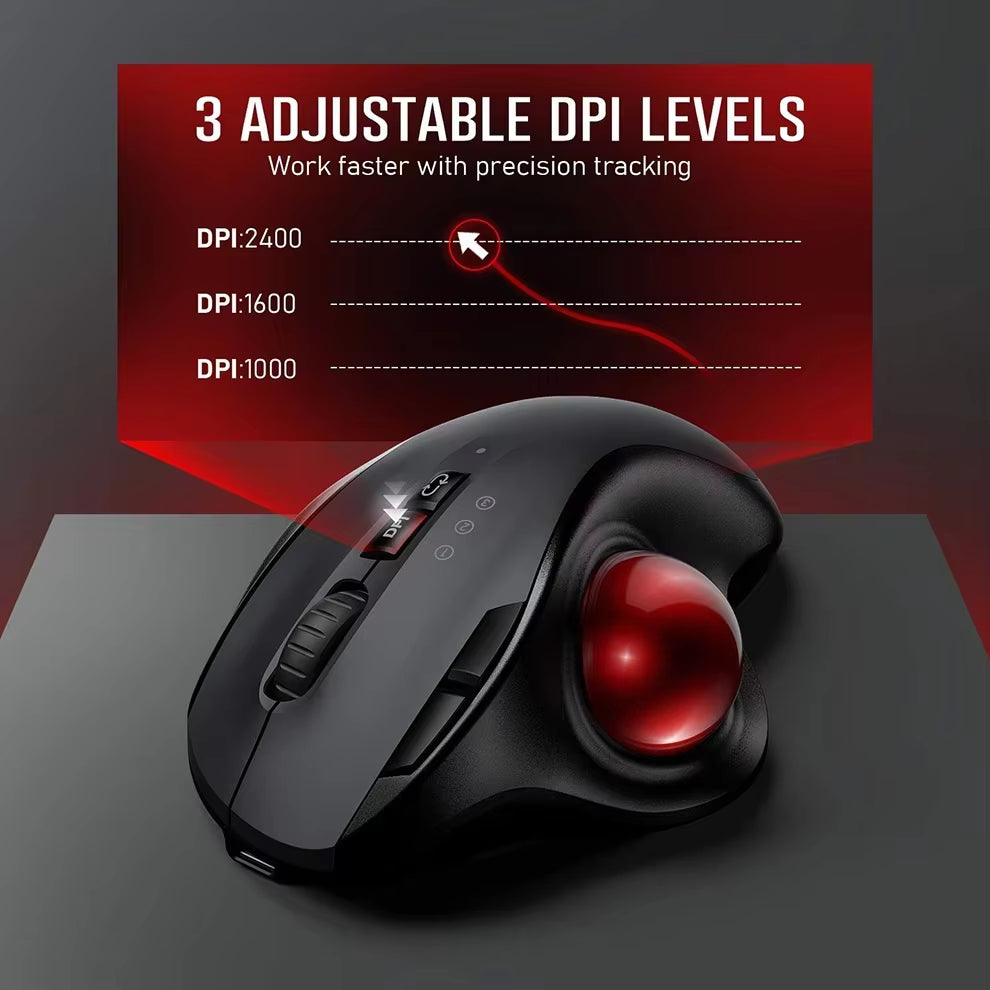 Ergonomic Wireless Trackball Mouse - 2.4G & Dual Bluetooth 4.0, Rechargeable for Mac & Windows Laptops & PCs
