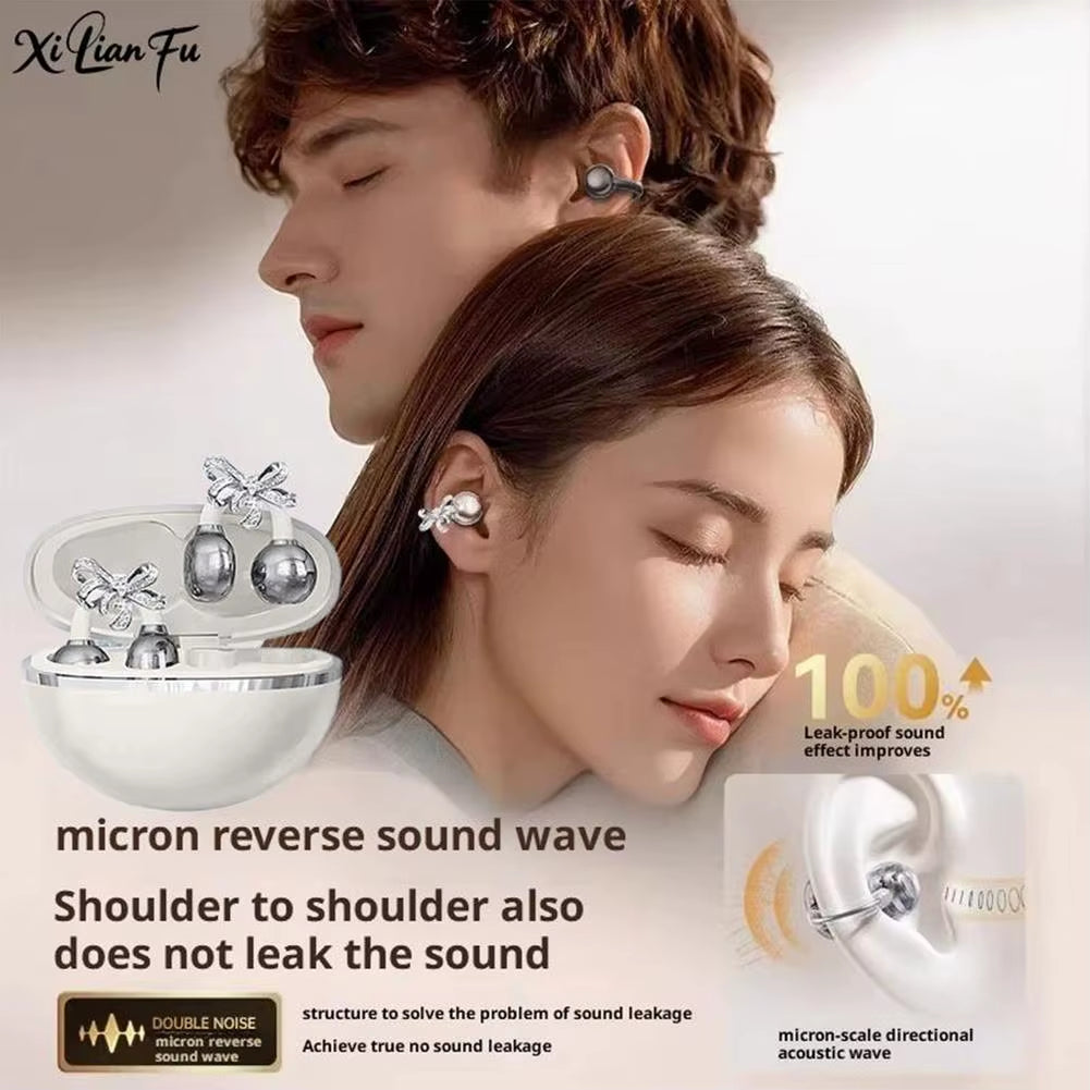 Stylish Clip-On Bluetooth Earbuds with Detachable Crystal Bowknot Earrings - Perfect for Sports, Fitness & Workouts