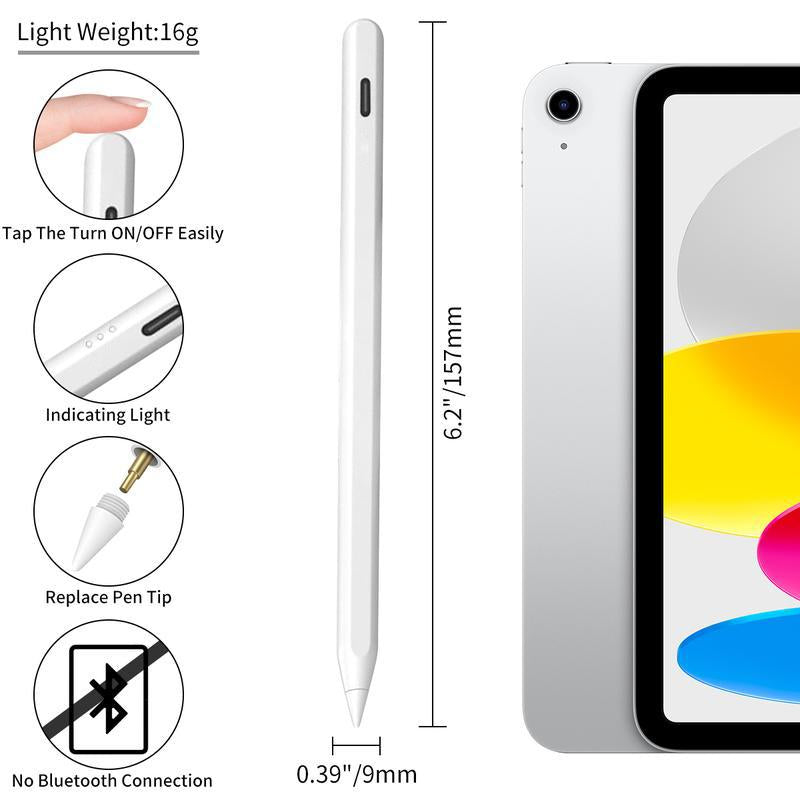 Precision Stylus for Apple iPad A16 (11" & 10" Generations), Fast Charging Compatible with iPad 11-6, Air (11"/13"), Pro (13"/11"/12.9"), Mini A17 Pro (7/6/5), Featuring Palm Rejection and Tilt Sensitivity