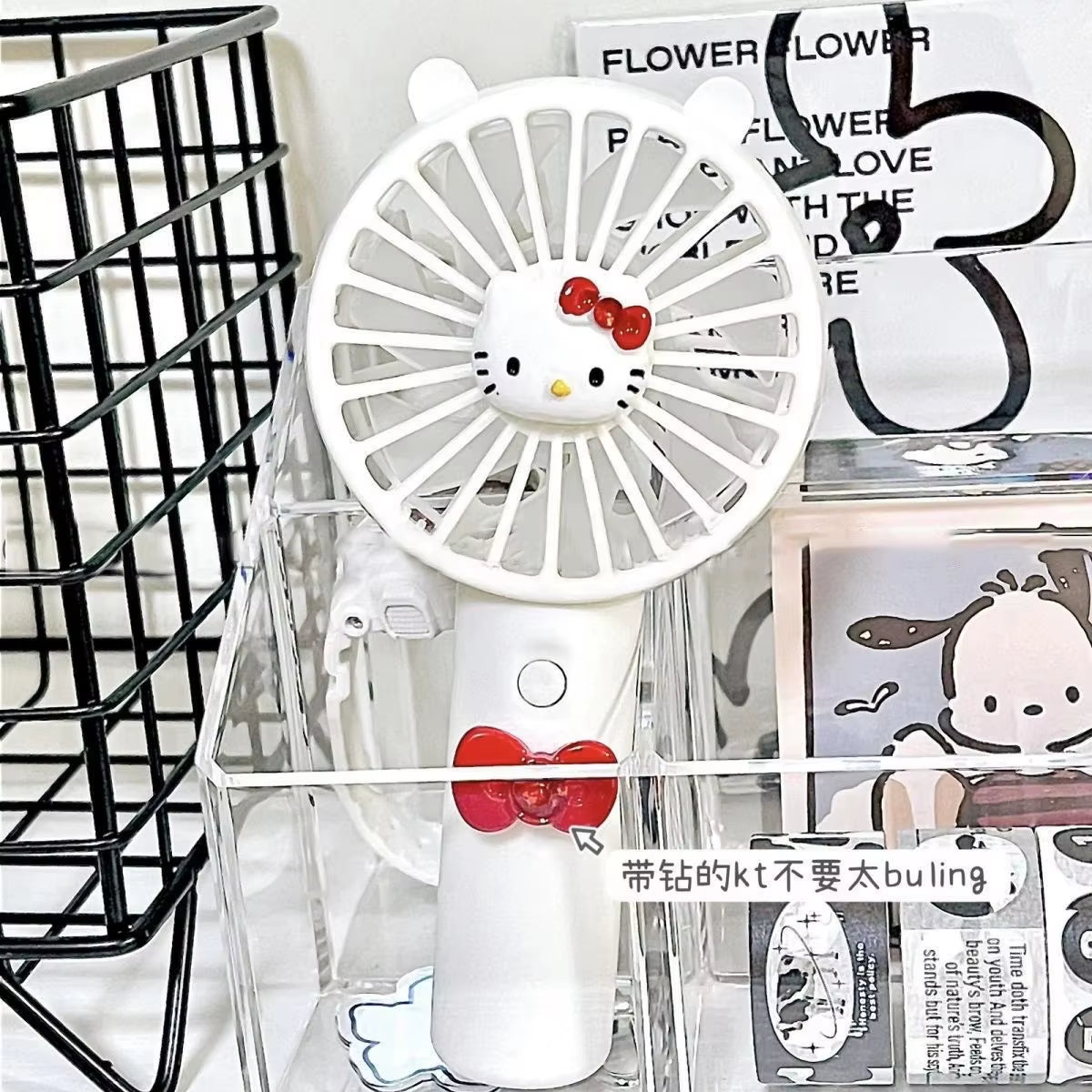 Charming Hellokitty Mini Handheld USB Rechargeable Fan - Stay Cool with Summer Flower Color Block Design