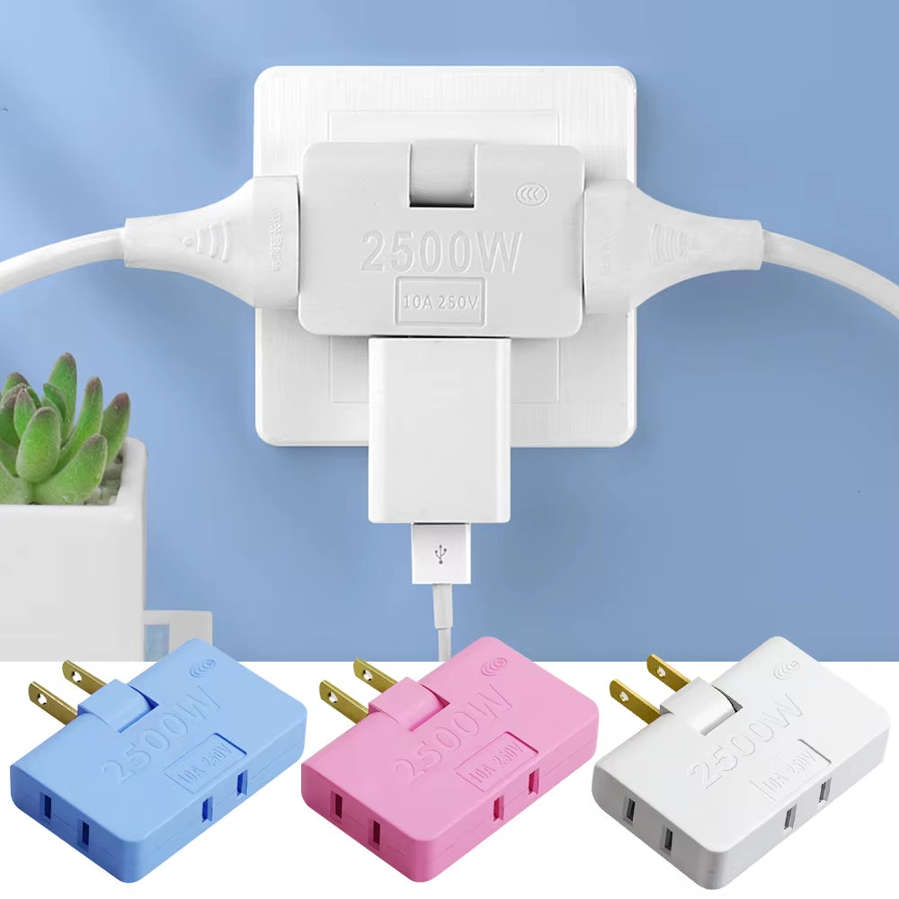 180° Rotatable 3-Port US Plug Socket Converter - Portable Travel Power Adapter
