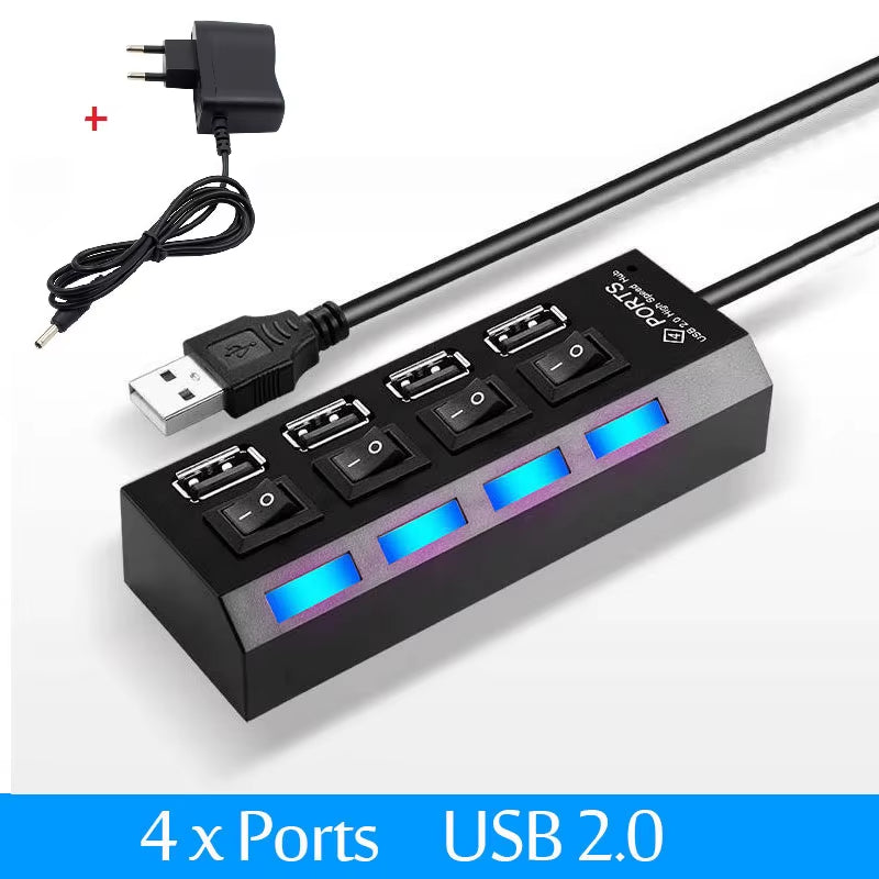 Ultra-Fast USB 3.0 Hub - Compact 4-Port Adapter with Power Supply for Lightning Speed Connectivity