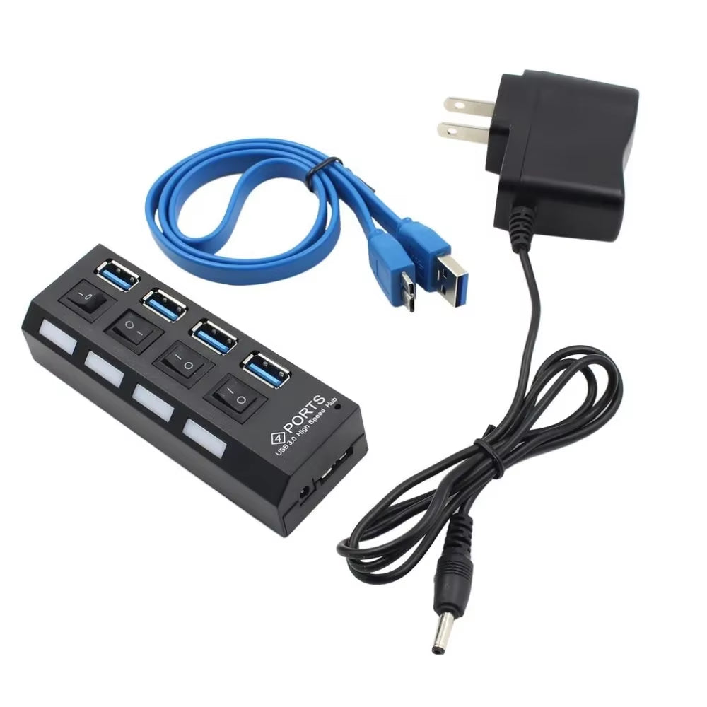 Ultra-Fast USB 3.0 Hub - Compact 4-Port Adapter with Power Supply for Lightning Speed Connectivity