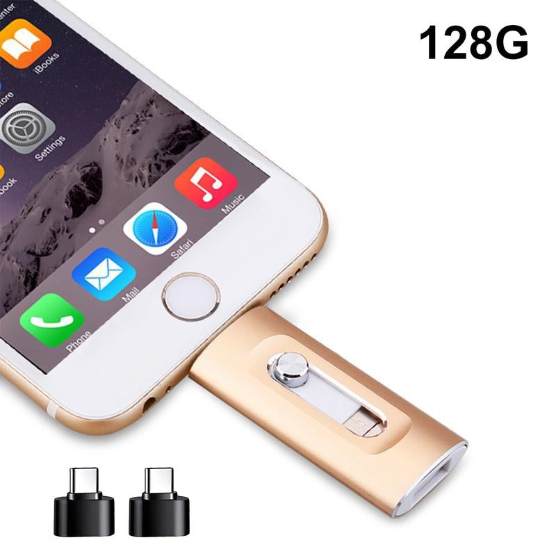 PICRYU 3-in-1 USB 3.0 Flash Drive with Free Type-C Adapter - High-Speed Memory Storage for iPhones, Androids, PCs & More - Available in 64GB, 128GB, 256GB for Photos & Video Backup