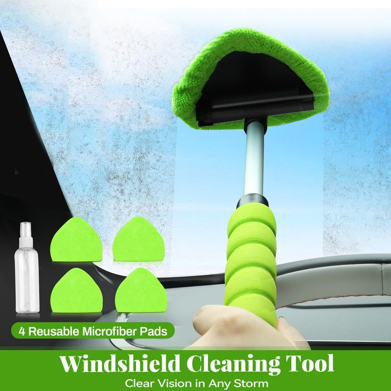 Revolutionary Microfiber Car Window Cleaner with Extendable Handle & 4 Reusable Pads - Sparkling Windows Made Easy!