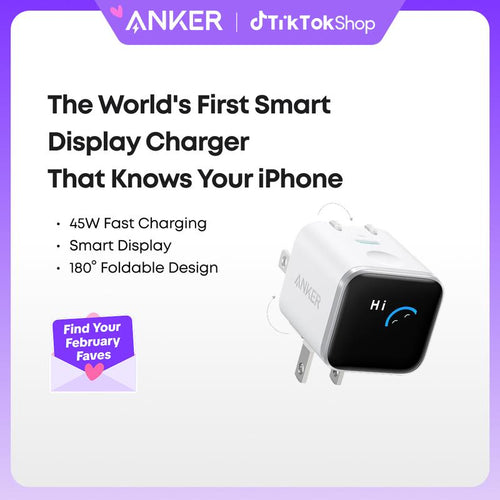 Anker Smart Display Charger - 45W Fast Charging USB-C with Smart Recognition & Care Mode, Compact Design with 180° Foldable Plug, Perfect for iPhone 17/16/15 Series, MacBook & Apple Watch