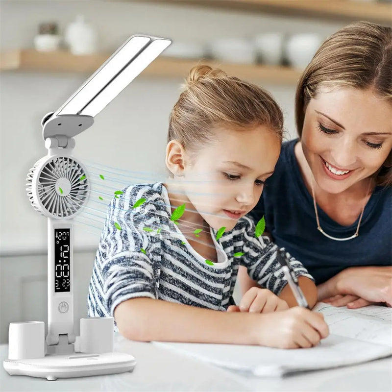 Transform Your Workspace with the Foldable LED Table Light: A Multifunctional Desk Lamp with Thermometer, Calendar, Fan, and Pen Holder