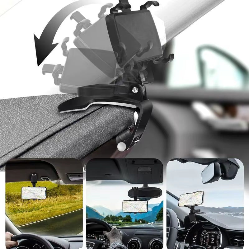 360° Rotatable Multi-Function Car Phone Holder - Dashboard & Mirror Clip for Ultimate Convenience
