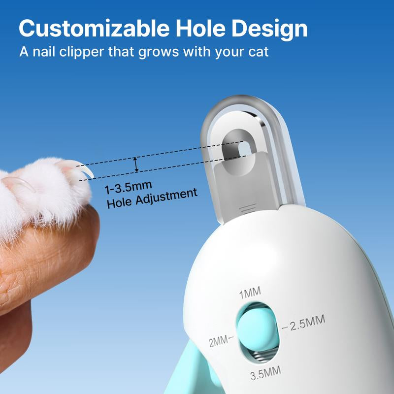 Potaroma Adjustable Cat Nail Clipper with Hidden Nail File - Safe & Easy Grooming for Kittens and Indoor Cats (Blue)