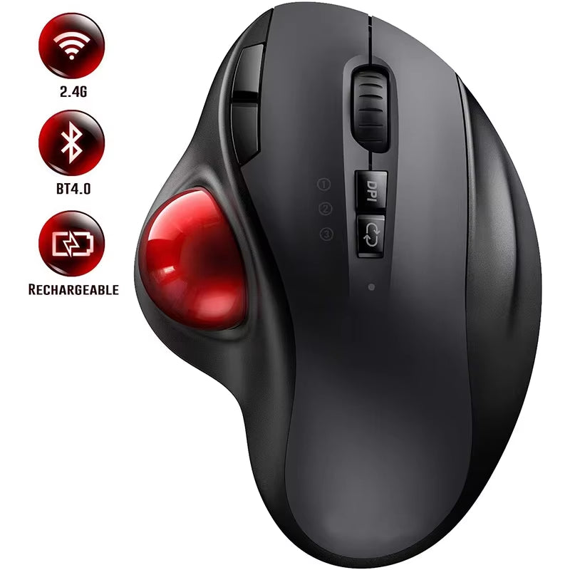 Ergonomic Wireless Trackball Mouse - 2.4G & Dual Bluetooth 4.0, Rechargeable for Mac & Windows Laptops & PCs
