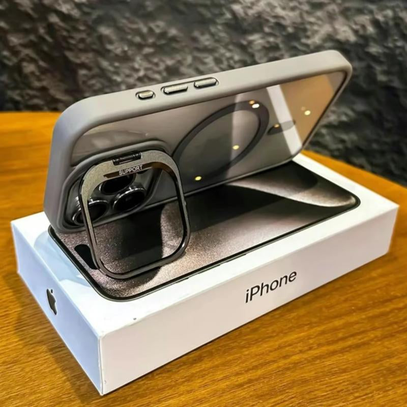 Apple Magnetic Mobile Phone Case with MagSafe Camera Ring Holder for Models 12-17, Military-Grade Protection, Anti-Fall, Non-Yellowing, Wireless Silicone Cover, Black