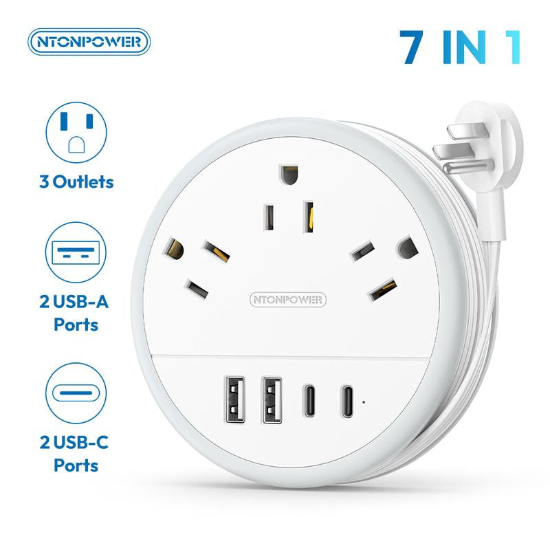 NTONPOWER Travel Power Strip - Cruise Approved with 3 AC Outlets and 4 USB Ports (2 USB-C), 4FT Extension Cord for Hotels, Dorms, Home Offices, and Travel Use
