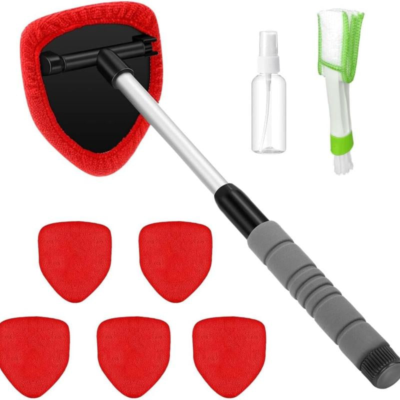 Ultimate 9-Piece Car Window Cleaning Kit - Includes Extendable Handle, Microfiber Pads, Air Vent Brush & Spray Bottle for Perfect Shine!