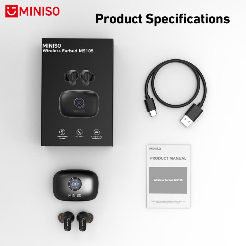 MINISO MS105 Waterproof Wireless Earbuds - Bluetooth 6.0 Earphones for Office, Sports, and Gaming with Built-In Microphone