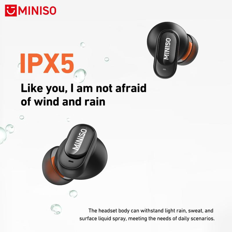 MINISO MS105 Waterproof Wireless Earbuds - Bluetooth 6.0 Earphones for Office, Sports, and Gaming with Built-In Microphone