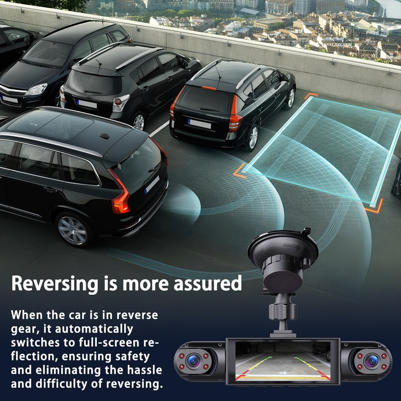 4-Channel 1080P Car Dash Cam with Night Vision & 64GB Memory Card - 24/7 Parking Surveillance System for Front, Rear, and Side Protection