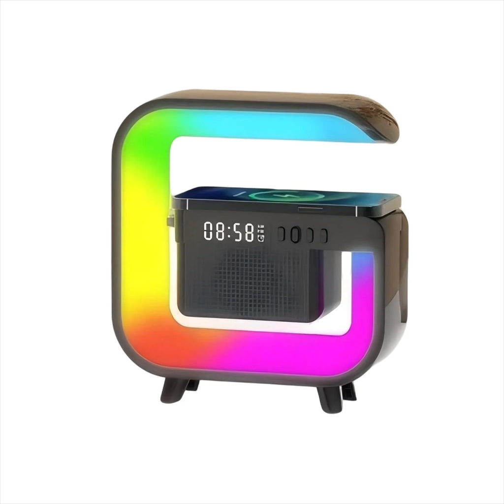 Transform Your Space with the 4-In-1 Smart Table Lamp: Wireless Charging, Alarm Clock, Bluetooth Speaker, and Color Changing Lights - Ideal Gift for Home or Office!