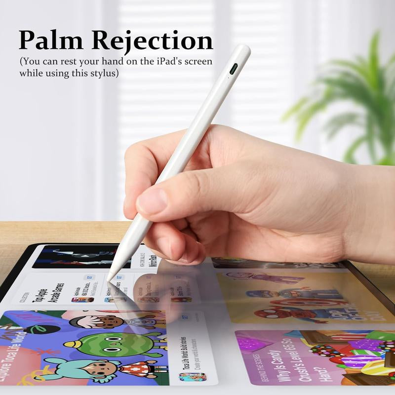 Precision Stylus for Apple iPad A16 (11" & 10" Generations), Fast Charging Compatible with iPad 11-6, Air (11"/13"), Pro (13"/11"/12.9"), Mini A17 Pro (7/6/5), Featuring Palm Rejection and Tilt Sensitivity