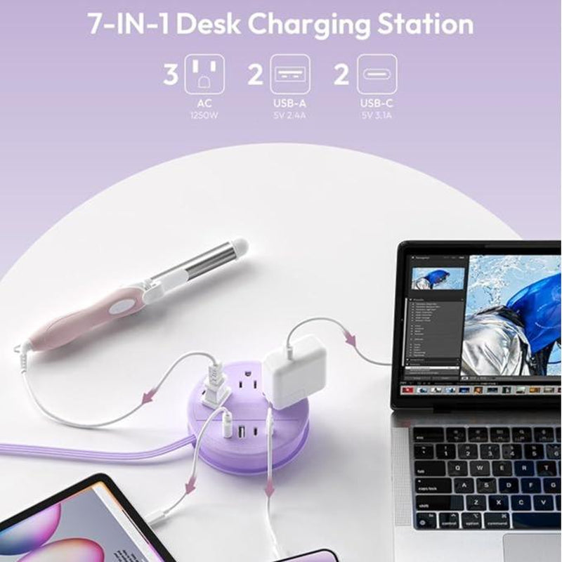NTONPOWER Travel Power Strip - Cruise Approved with 3 AC Outlets and 4 USB Ports (2 USB-C), 4FT Extension Cord for Hotels, Dorms, Home Offices, and Travel Use