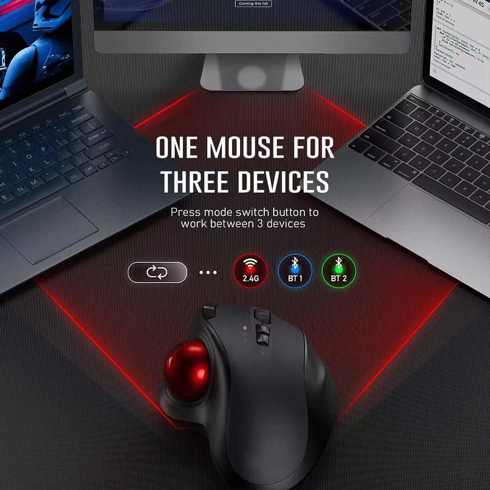 Ergonomic Wireless Trackball Mouse - 2.4G & Dual Bluetooth 4.0, Rechargeable for Mac & Windows Laptops & PCs