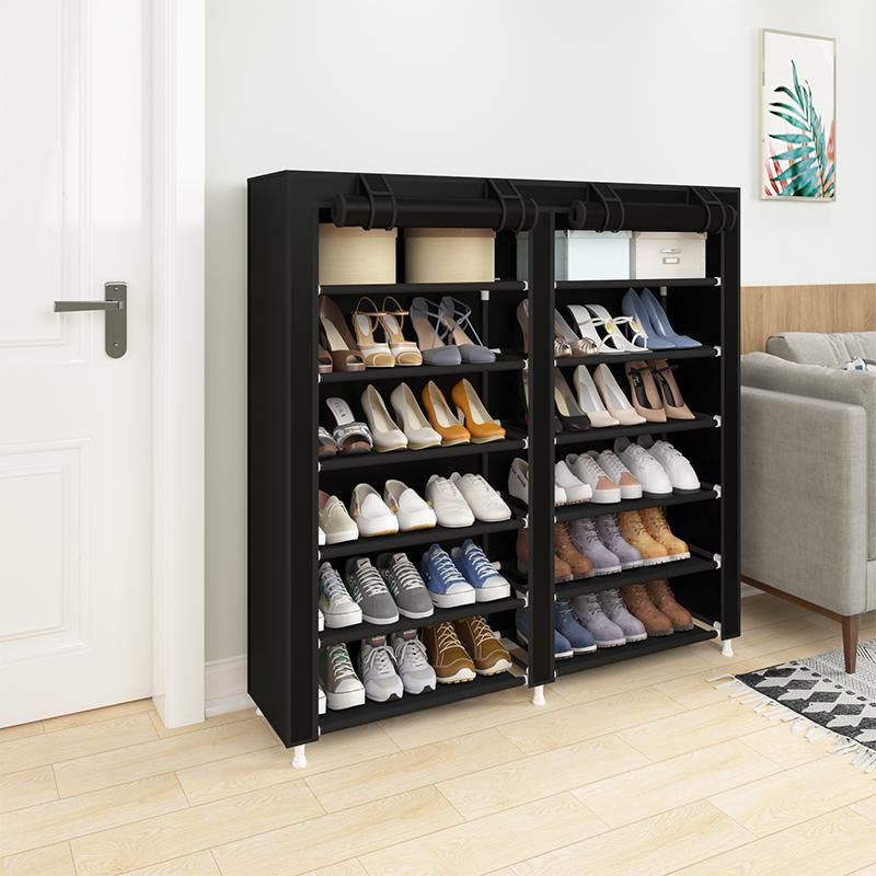 UDEAR 10 Tier Shoe Rack 9 Grids with Dustproof Cover,Adjustable Standing Shelf, High Storage Rack, Dustproof Stackable, Freestanding Shoes Organizer, Plastic, Metal, Black, Installation, Water Proof
