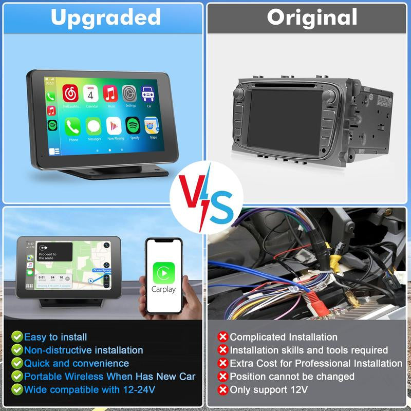Upgrade Your Ride: 2026 Wireless Carplay Screen for Android & iPhone - Ultimate Portable Entertainment Solution!