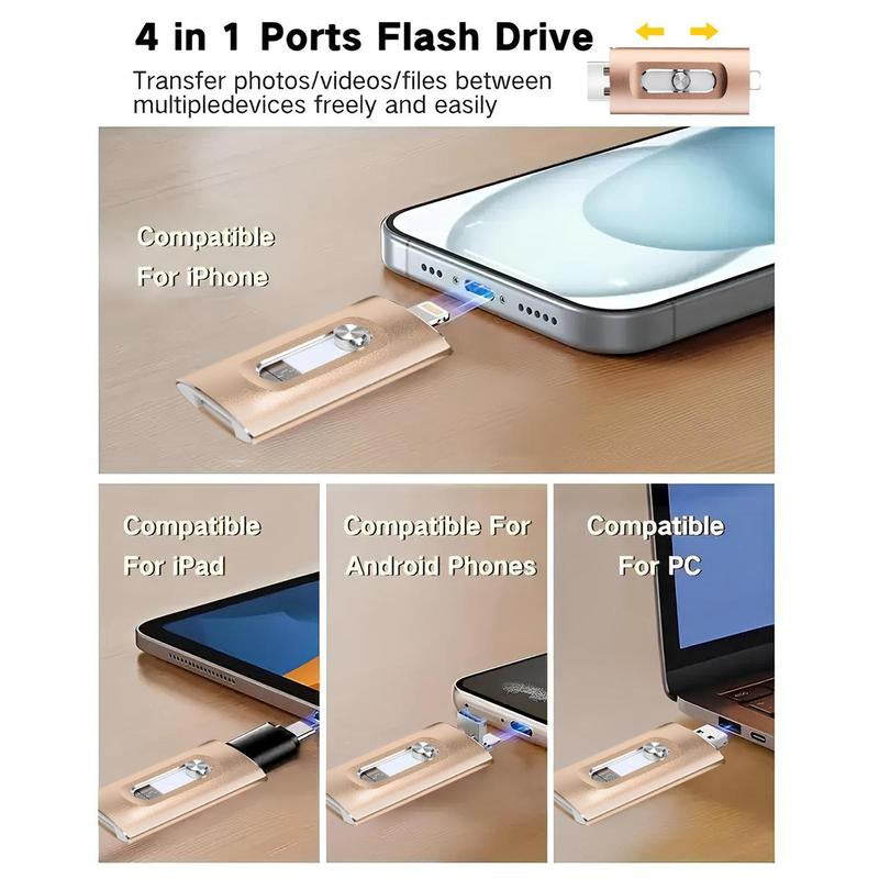 PICRYU 3-in-1 USB 3.0 Flash Drive with Free Type-C Adapter - High-Speed Memory Storage for iPhones, Androids, PCs & More - Available in 64GB, 128GB, 256GB for Photos & Video Backup