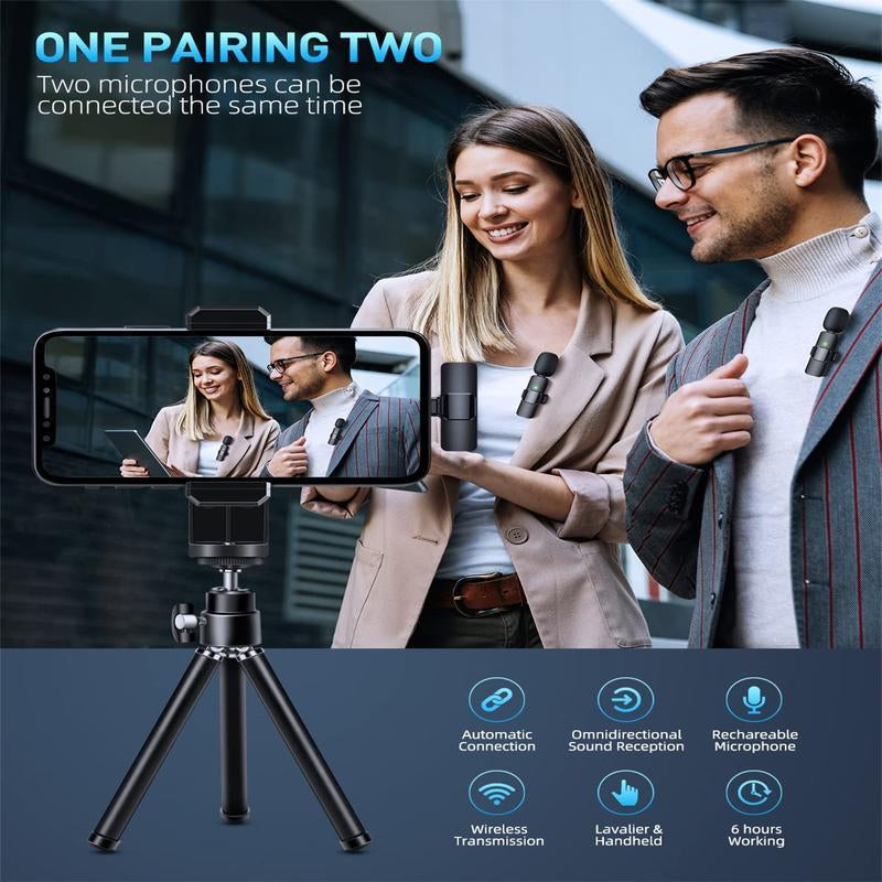 Wireless Mini Microphones - 2 Pack for iPhone, Android, iPad | Crystal Clear Sound Quality for Recording, Live Streaming & Vlogging - USB C Compatible