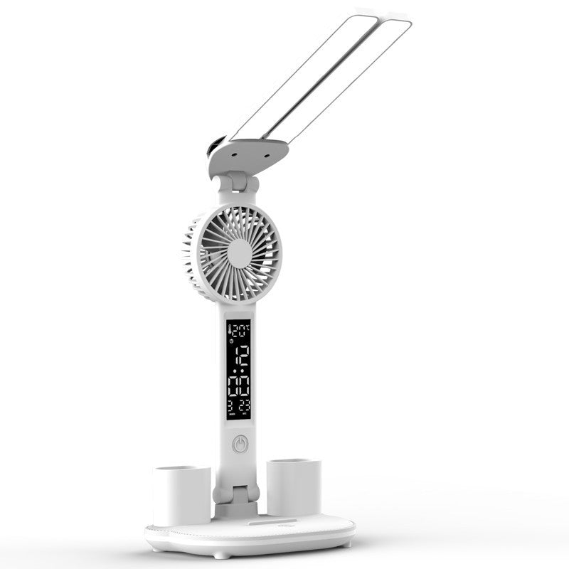Transform Your Workspace with the Foldable LED Table Light: A Multifunctional Desk Lamp with Thermometer, Calendar, Fan, and Pen Holder