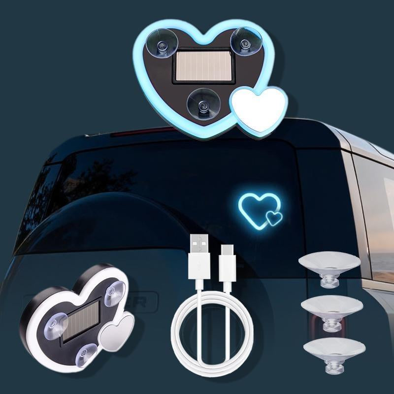 Symphony Love Atmosphere Light Solar-Powered Car LED Window Decorative Double Heart-Shaped Neon Light Wire-Free with 1 Suction Cup for Car Interior Fun Ambient Light Eco-Friendly Design