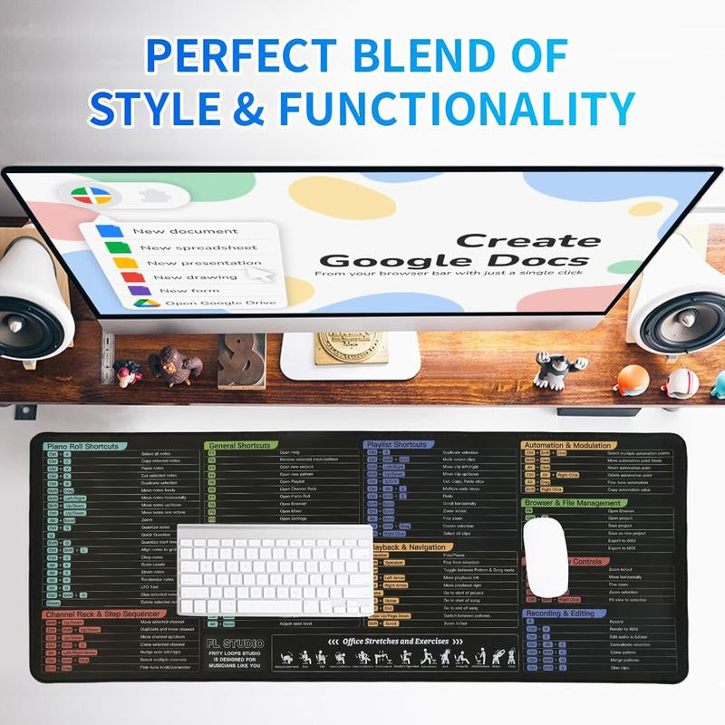Ultimate Excel Shortcut Mouse Pad - Large Waterproof Desk Mat for Ergonomic Workstation, 31.5 x 11.8 Inch with Non-Slip Base