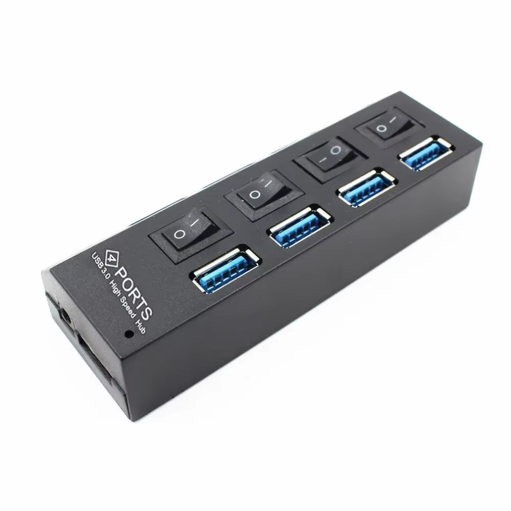 Ultra-Fast USB 3.0 Hub - Compact 4-Port Adapter with Power Supply for Lightning Speed Connectivity