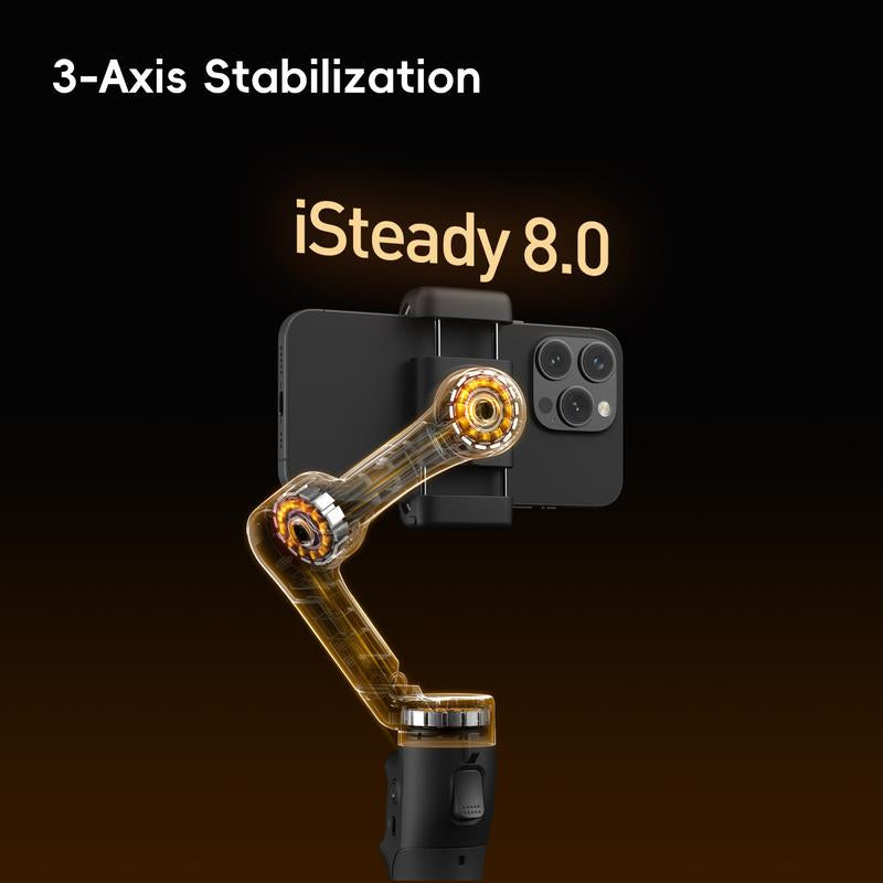 Hohem Isteady X3 SE 3-Axis Gimbal Stabilizer for Smartphones with Detachable Remote Control – Portable and Foldable Design for iPhone and Android, Perfect for Travel Vlogging