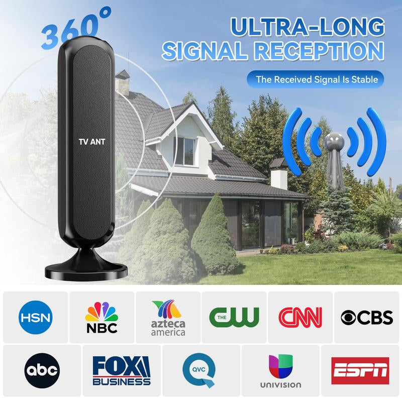 HIDB 4K HD Indoor TV Antenna with 360° Signal Amplification for Smart TVs - Long-Range Reception, Easy Installation, No Monthly Fees