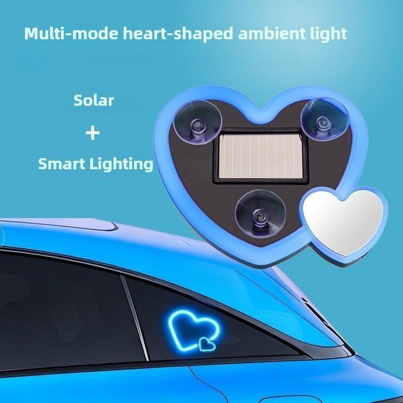 Symphony Love Atmosphere Light Solar-Powered Car LED Window Decorative Double Heart-Shaped Neon Light Wire-Free with 1 Suction Cup for Car Interior Fun Ambient Light Eco-Friendly Design