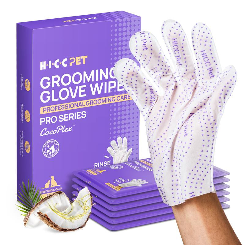 HICC PET Glove Wipes - 20 Count Disposable Deodorizing Grooming Wipes for Dogs & Cats, Hypoallergenic and No-Rinse Skin Care Solution for Easy Pet Hair Removal