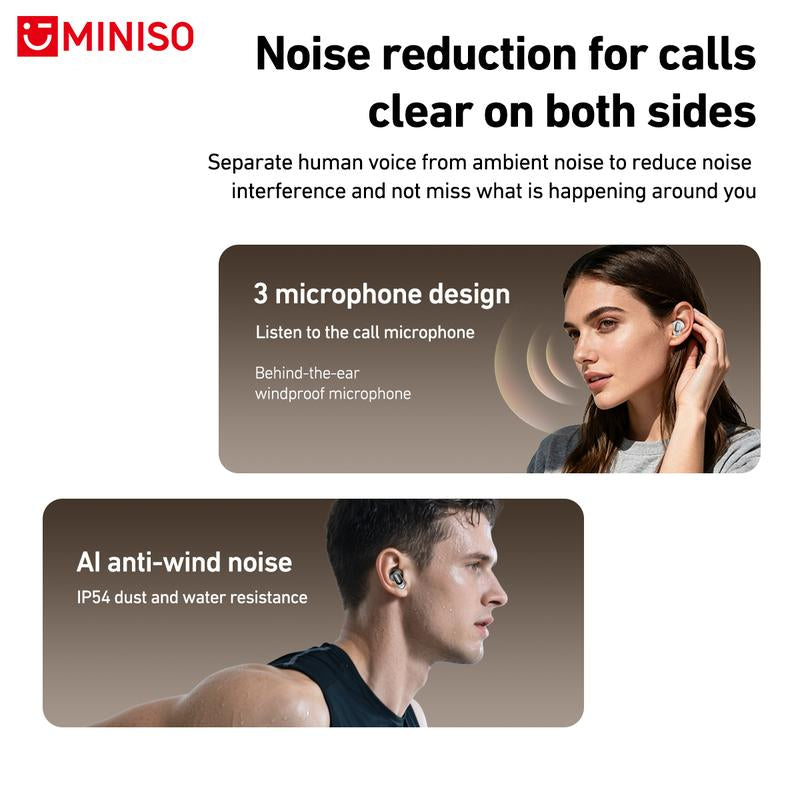 MINISO MS105 Waterproof Wireless Earbuds - Bluetooth 6.0 Earphones for Office, Sports, and Gaming with Built-In Microphone