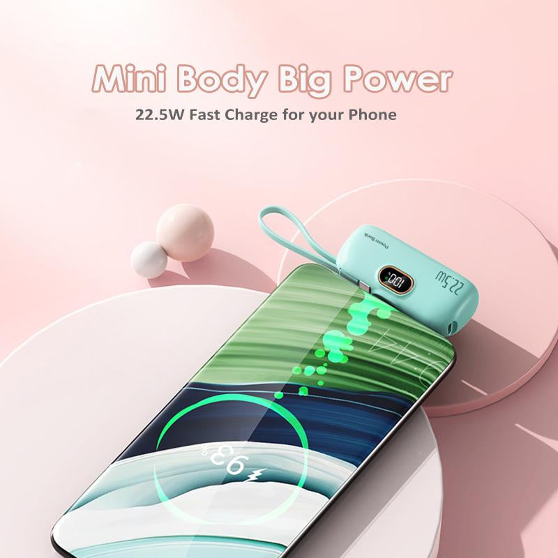 Ultra-Compact 22.5W Fast Charging Power Bank - 5000mAh Capacity with 3 Output Ports & LED Display