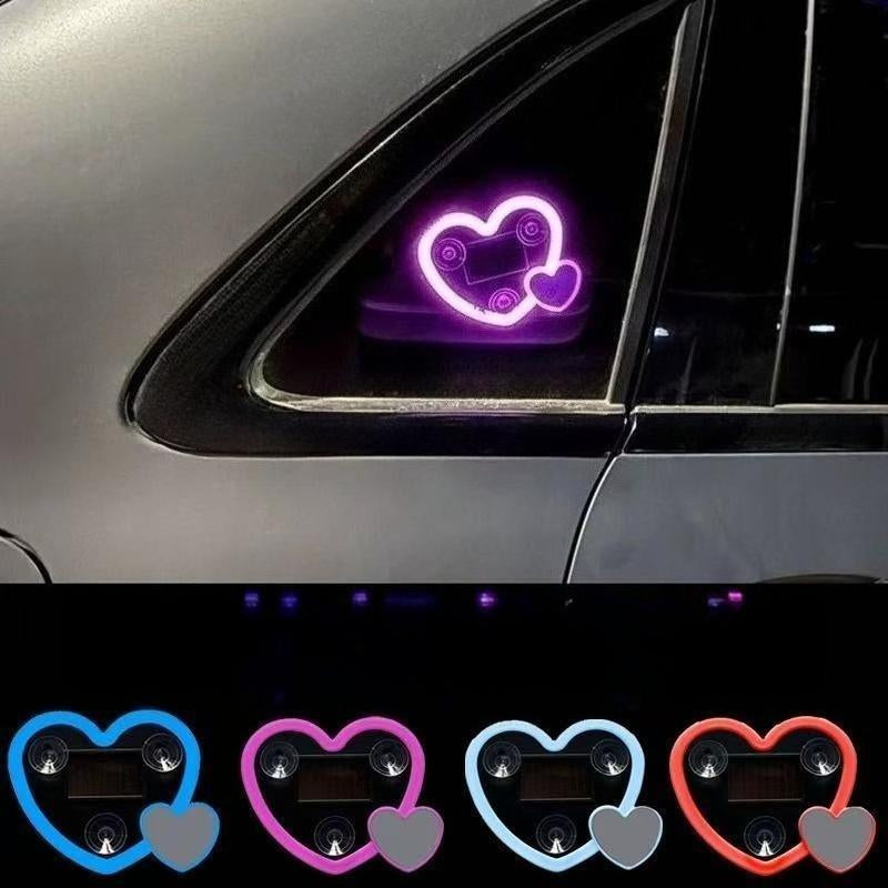 Symphony Love Atmosphere Light Solar-Powered Car LED Window Decorative Double Heart-Shaped Neon Light Wire-Free with 1 Suction Cup for Car Interior Fun Ambient Light Eco-Friendly Design