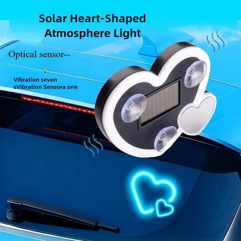 Symphony Love Atmosphere Light Solar-Powered Car LED Window Decorative Double Heart-Shaped Neon Light Wire-Free with 1 Suction Cup for Car Interior Fun Ambient Light Eco-Friendly Design