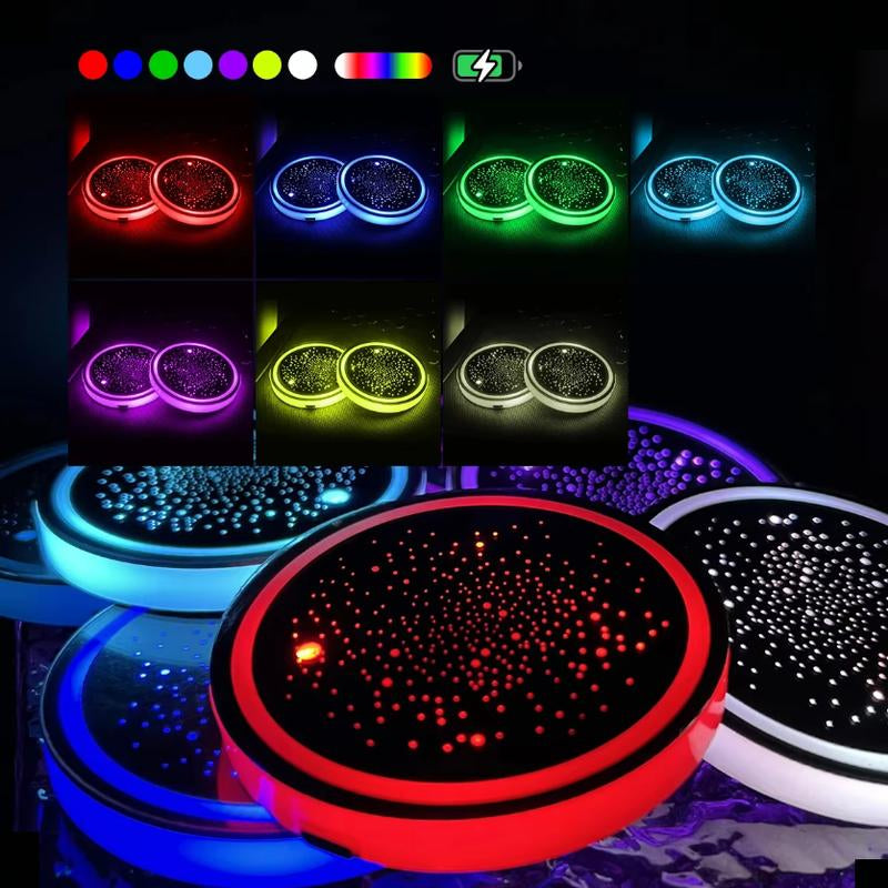 1PCS/2PCS/4PCS LED Cup Holder Lights for Car, Rechargeable 7 Color-Changing Light up Cup Holder Insert Coasters, Car Accessories for Teens Vehicle