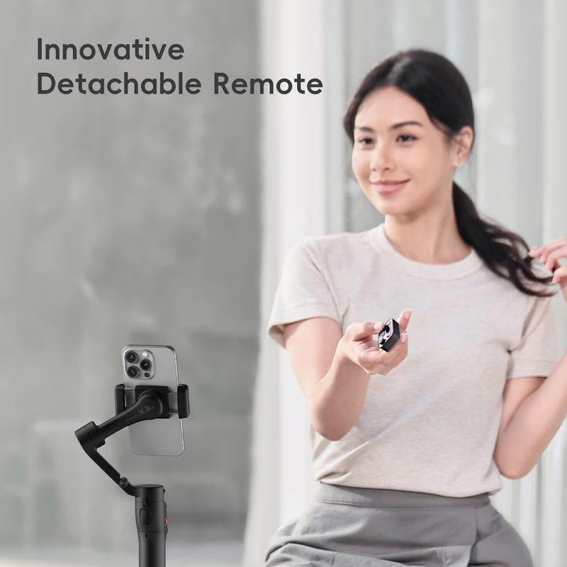 Hohem Isteady X3 SE 3-Axis Gimbal Stabilizer for Smartphones with Detachable Remote Control – Portable and Foldable Design for iPhone and Android, Perfect for Travel Vlogging