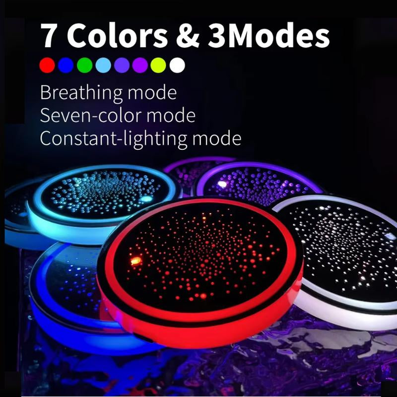 1PCS/2PCS/4PCS LED Cup Holder Lights for Car, Rechargeable 7 Color-Changing Light up Cup Holder Insert Coasters, Car Accessories for Teens Vehicle